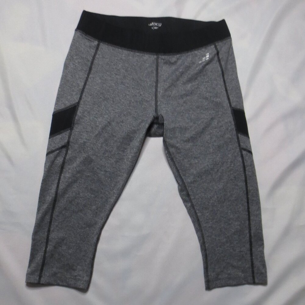 4/$14 BCG womens LEGGINGS athletic BLACK gray YOGA workout CAPRI SIZE L
